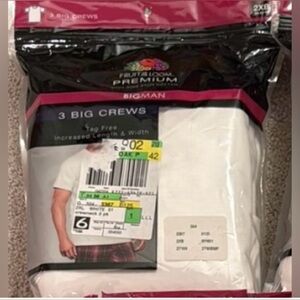 Fruit of the Loom Premium Big Man Crew Neck T-Shirts 3 Pack White Mens 2XB